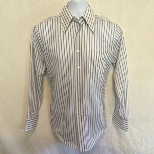 A-110 Men’s Avanti White & Blue Stripe Long Sleeve Button Down Shirt Size 15‎